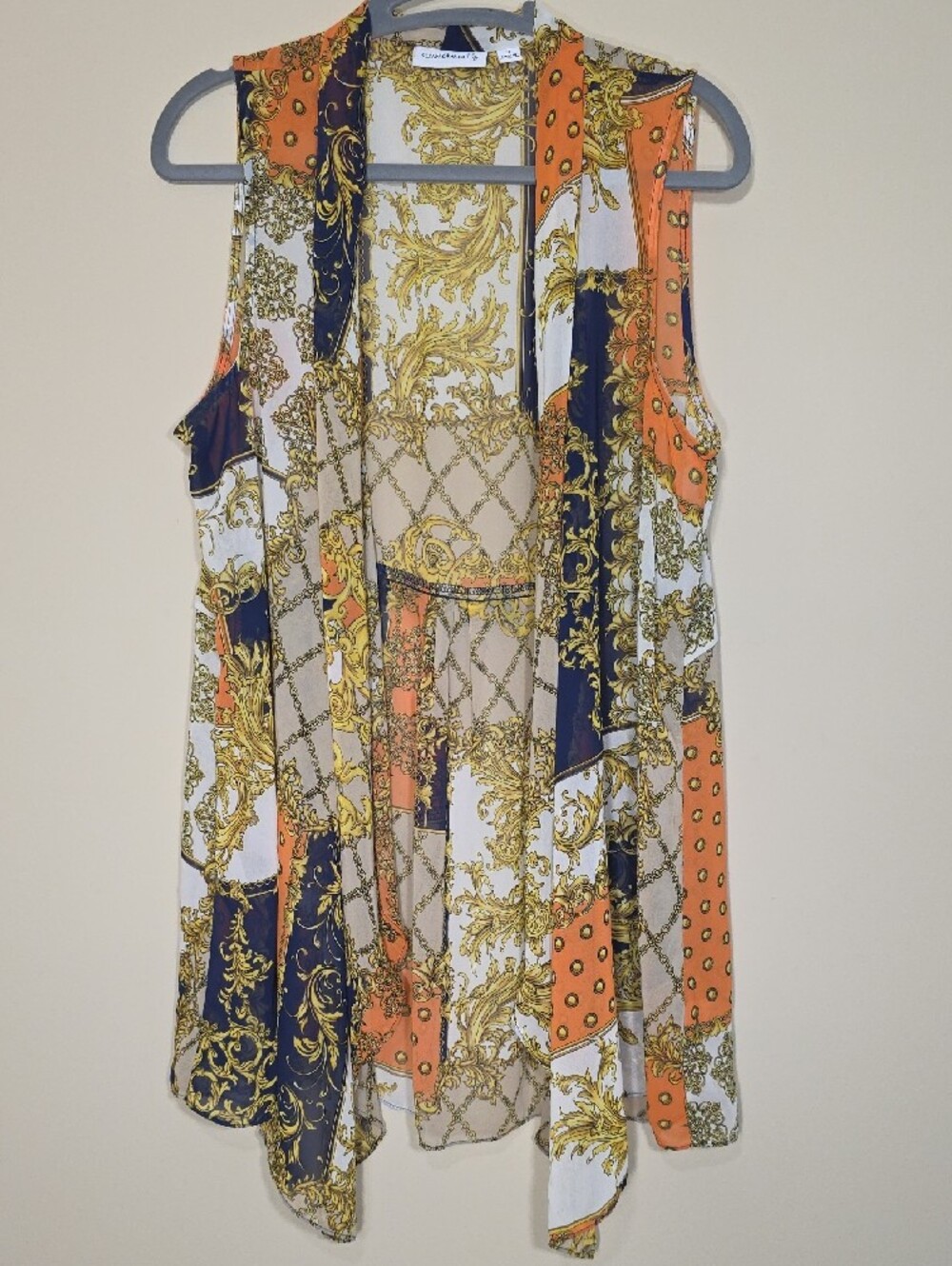 Susan Graver Size M Baroque Print Open Front Sleeveless Duster Vest - Picture 2 of 5